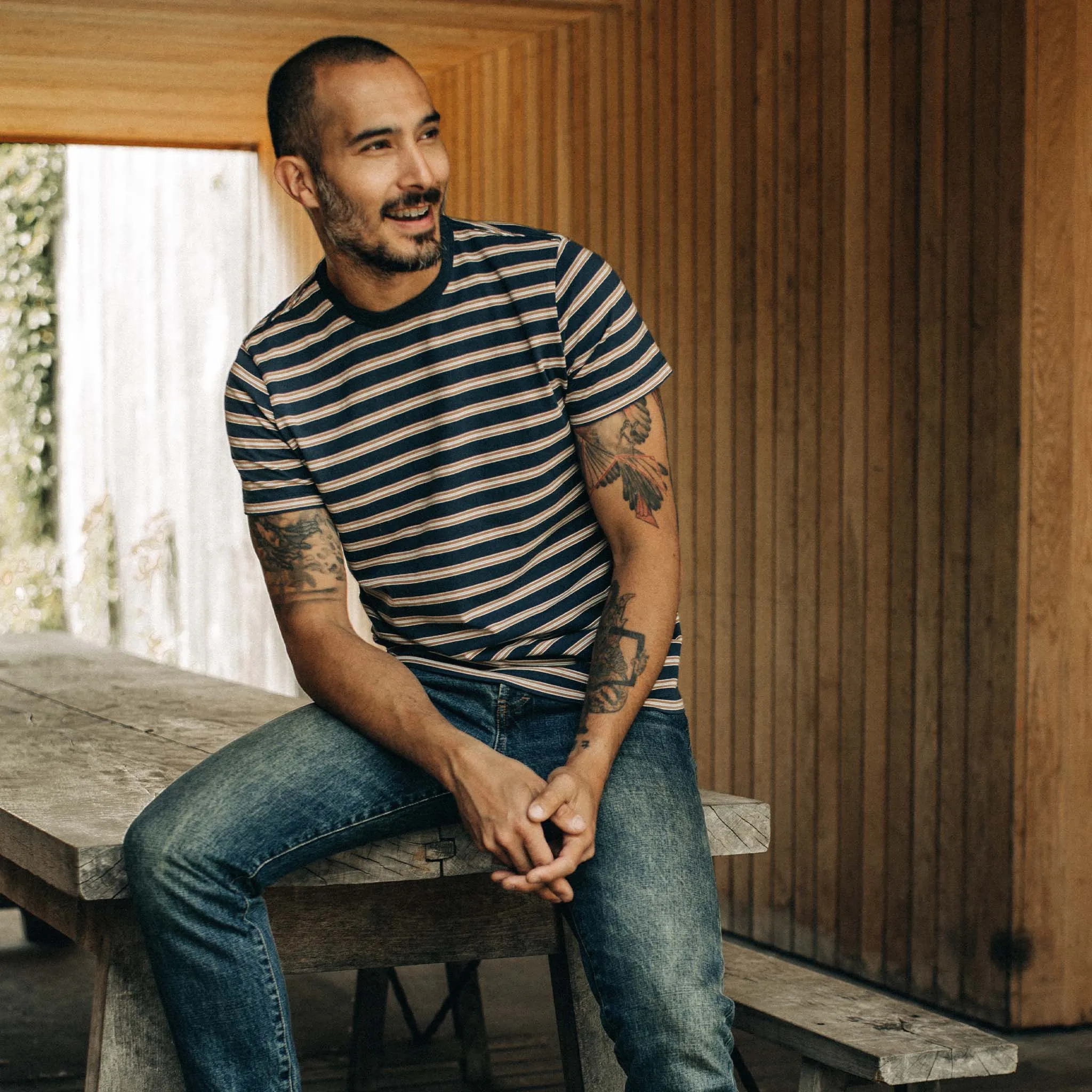 The Organic Cotton Tee in Deep Sea Stripe sold by Taylor Stitch product image thumbnail 2