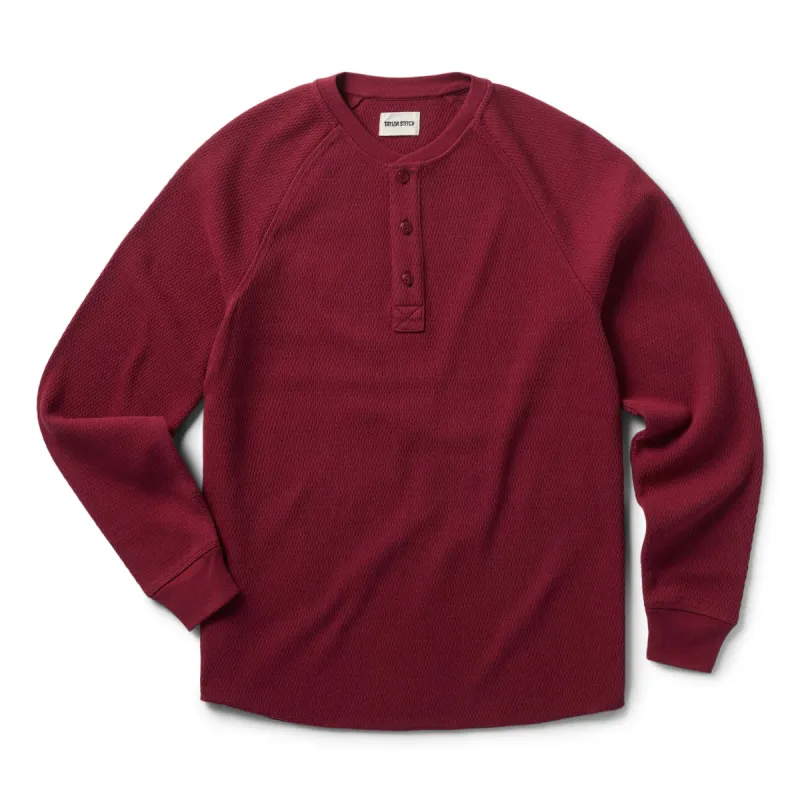 The Heavy Bag Waffle Henley in Burgundy sold by Taylor Stitch