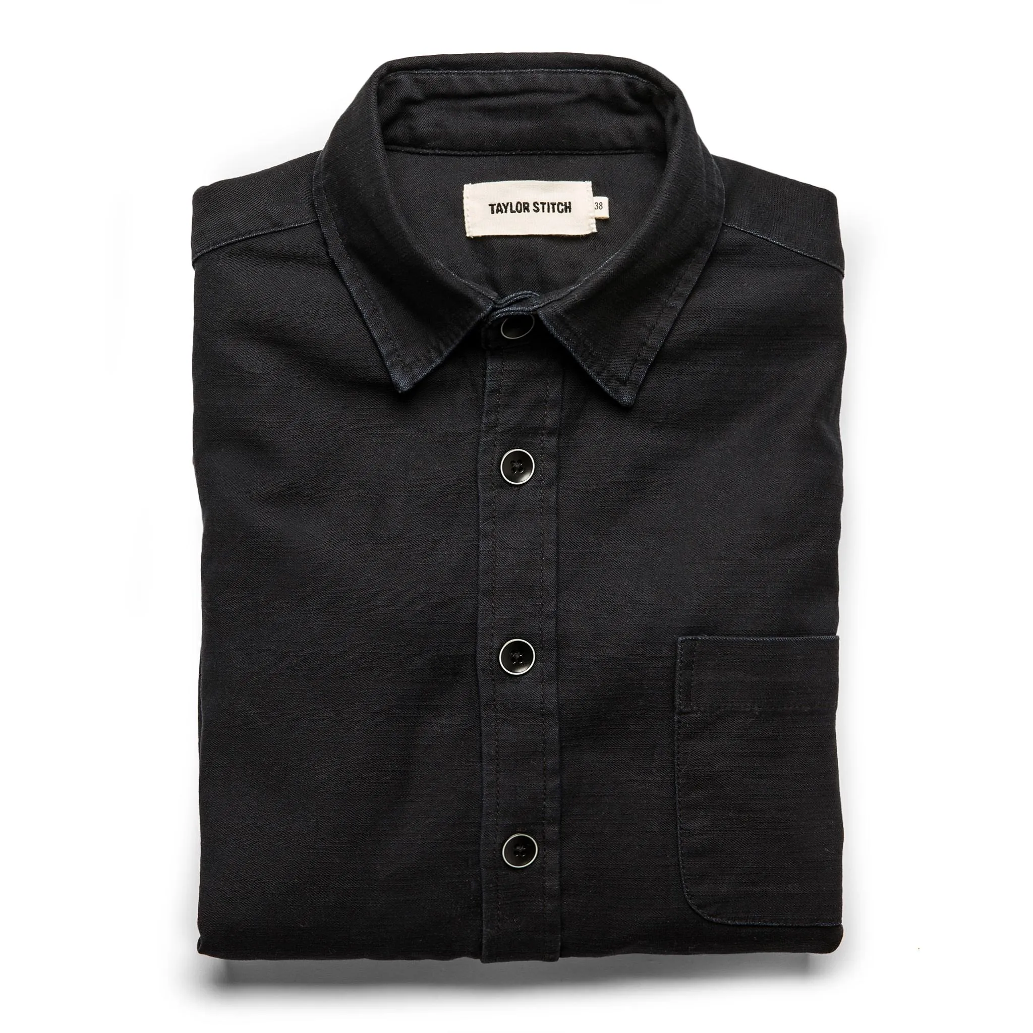 The Mechanic Shirt in Black Reverse Sateen sold by Taylor Stitch