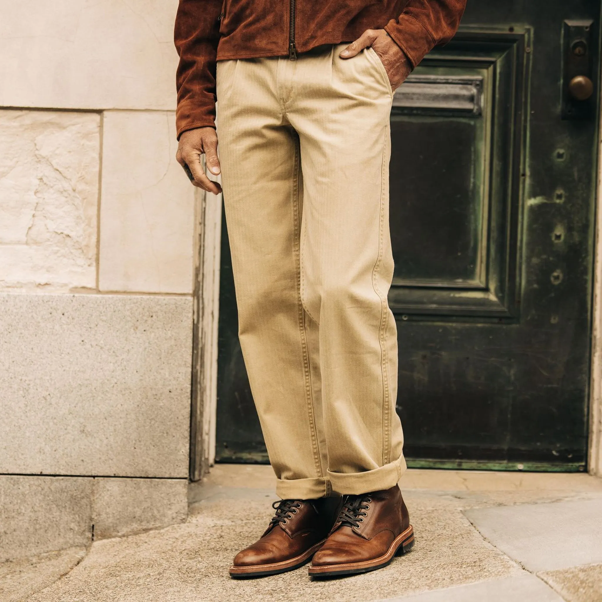 The Matlow Pant in Light Khaki Pigment Herringbone sold by Taylor Stitch product image thumbnail 3
