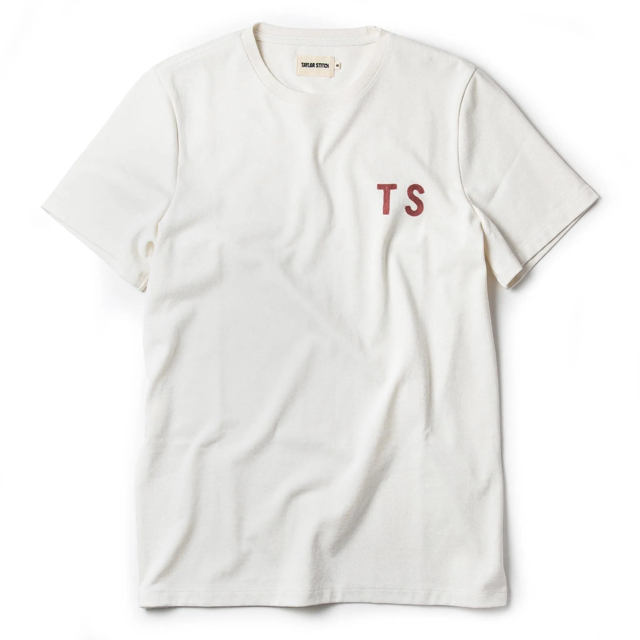 The Embroidered Heavy Bag Tee in Natural TS sold by Taylor Stitch
