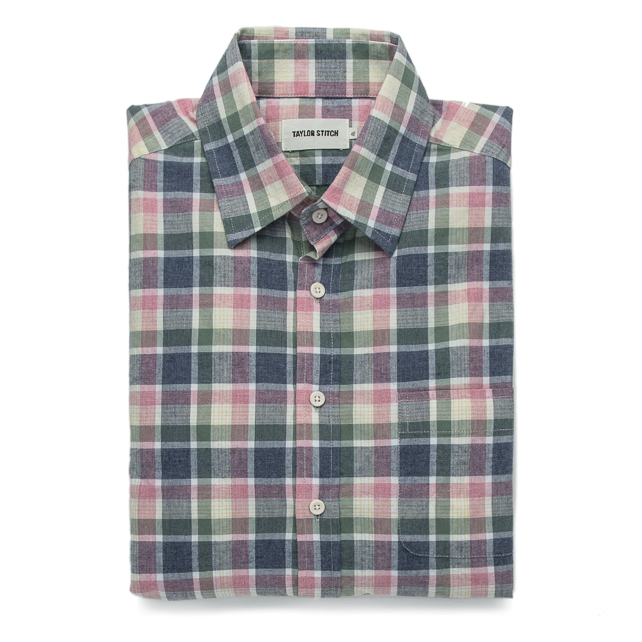 The California in Watermelon Madras sold by Taylor Stitch