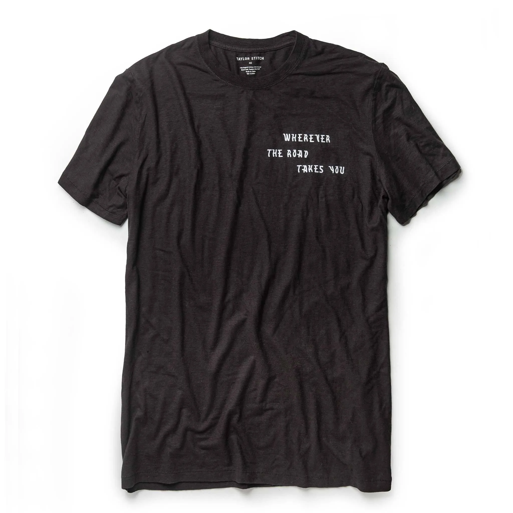 The Cotton Hemp Tee in Charcoal Open Road sold by Taylor Stitch