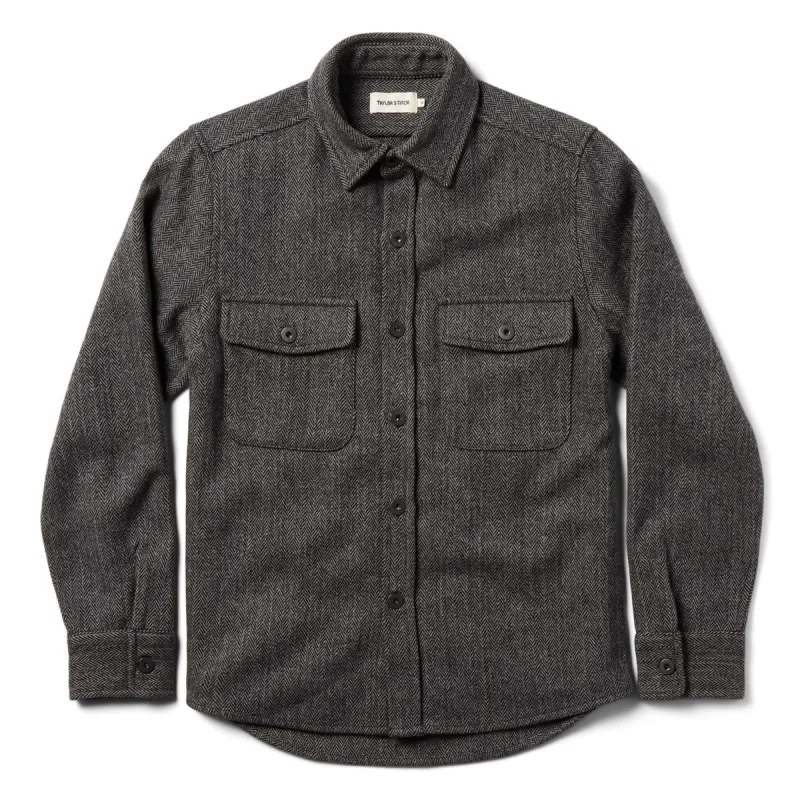 The Explorer Shirt in Coal Herringbone Wool made by Taylor Stitch