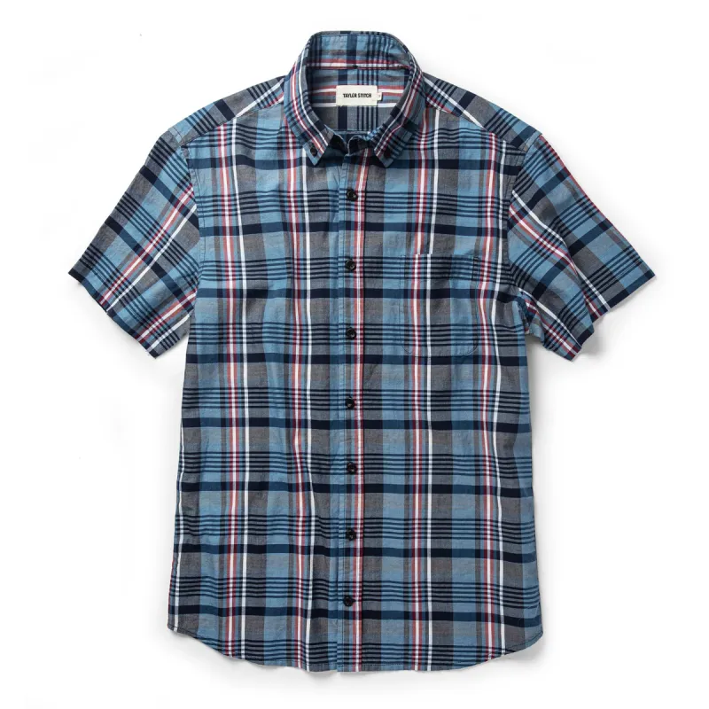 The Short Sleeve Jack in Navy Madras sold by Taylor Stitch