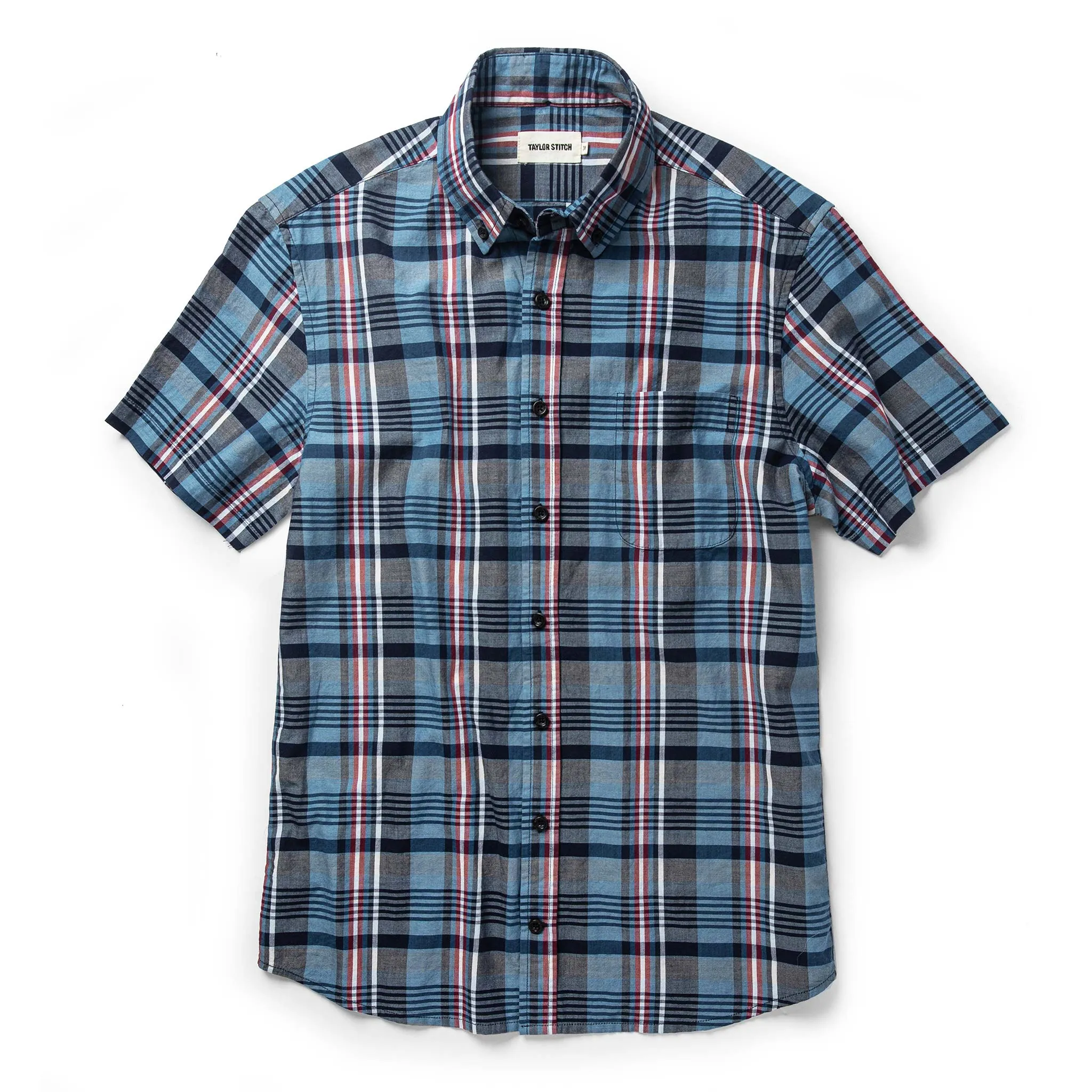 The Short Sleeve Jack in Navy Madras sold by Taylor Stitch