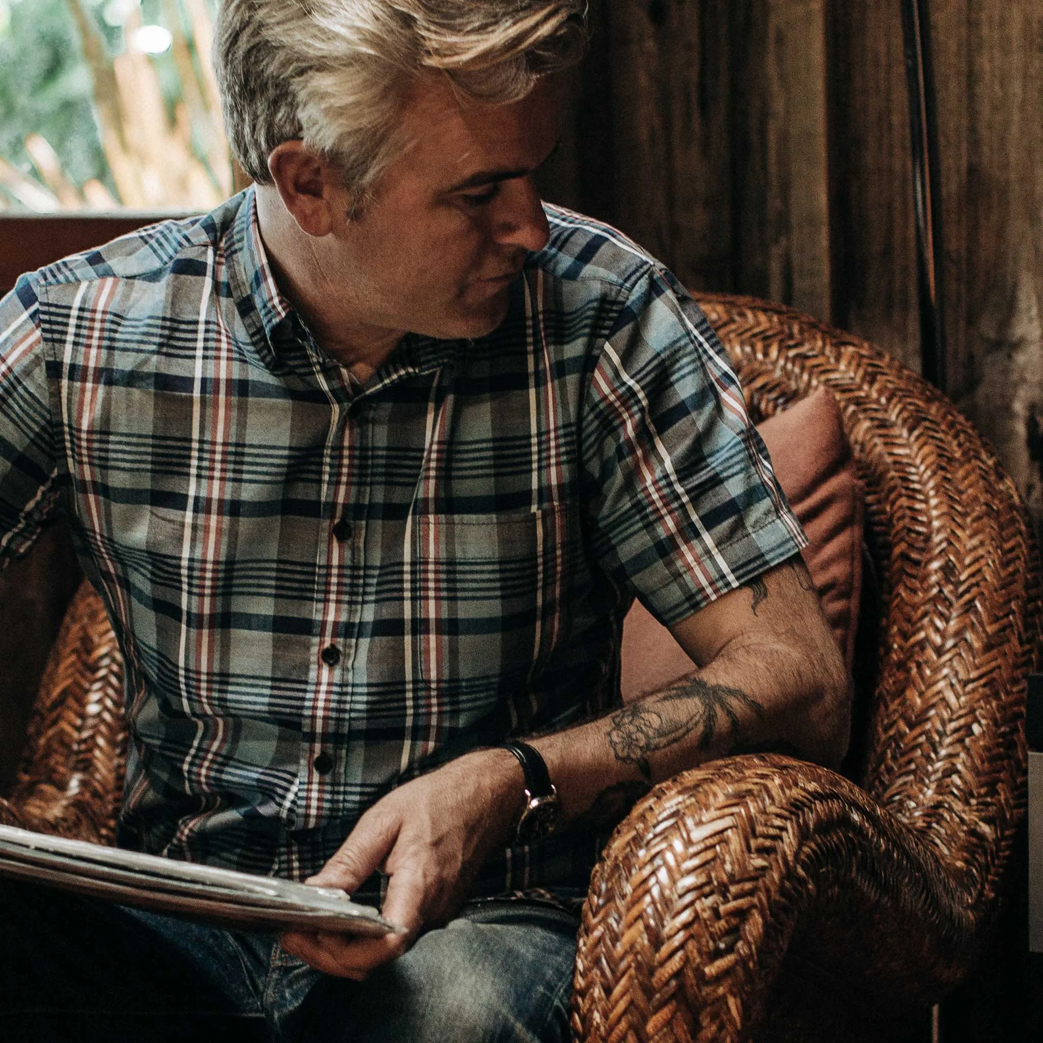 The Short Sleeve Jack in Navy Madras sold by Taylor Stitch product image thumbnail 4