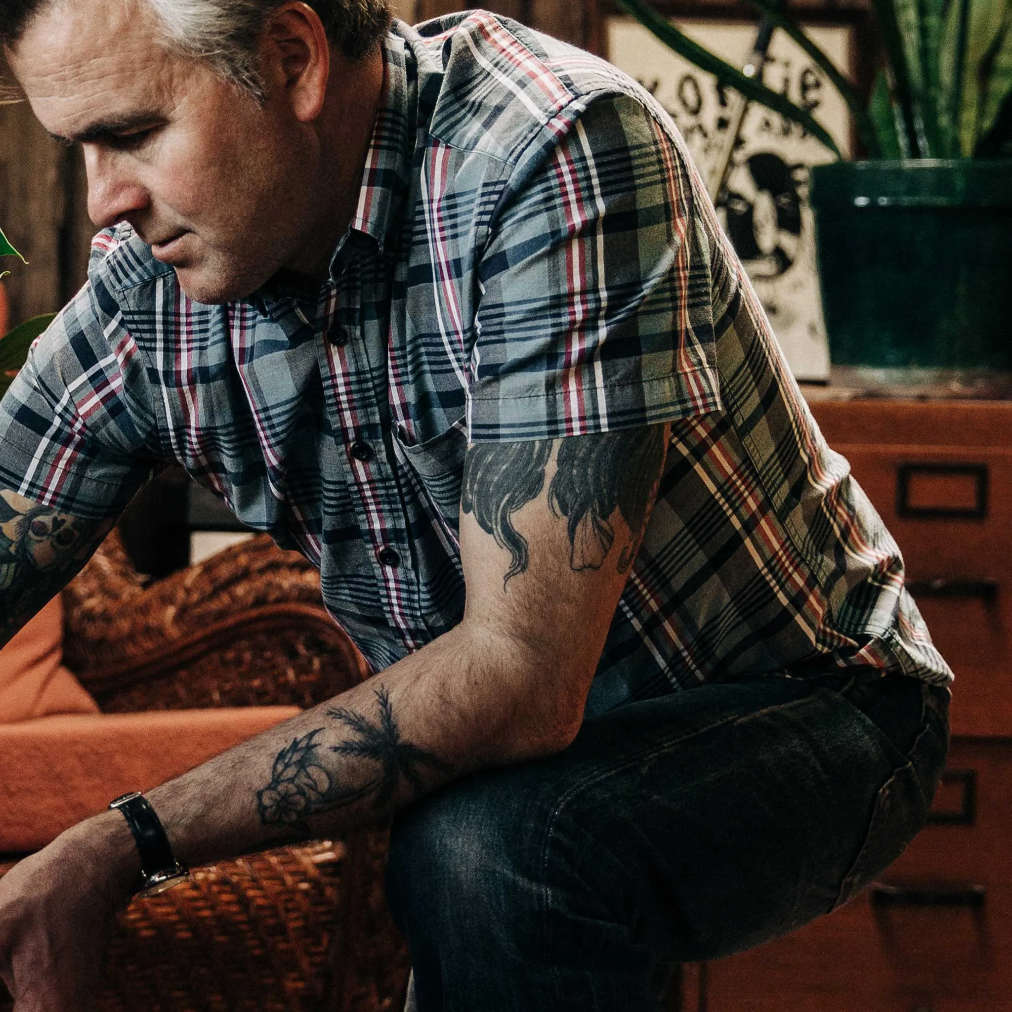 The Short Sleeve Jack in Navy Madras sold by Taylor Stitch product image thumbnail 5