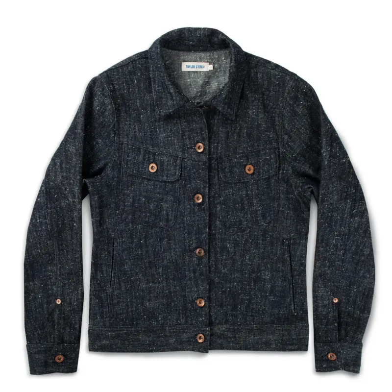 The Pacific Jacket in Indigo Silk Denim sold by Taylor Stitch