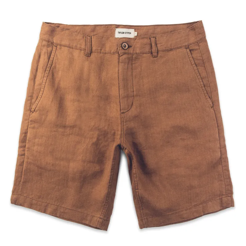 The Maritime Short in British Khaki Linen Herringbone sold by Taylor Stitch