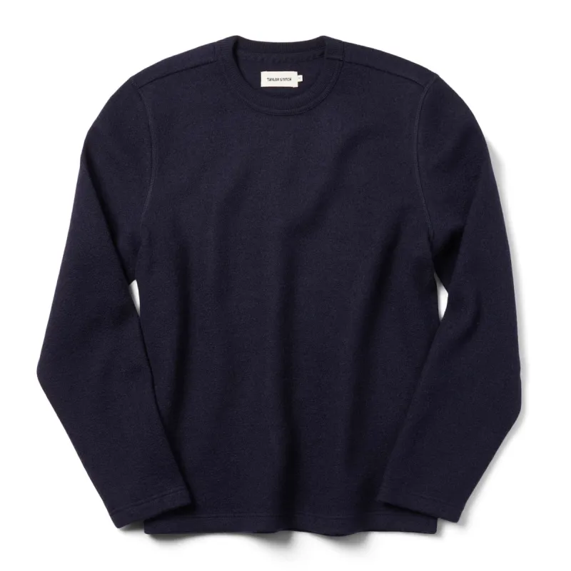 The Weekend Crewneck in Navy Boiled Wool made by Taylor Stitch