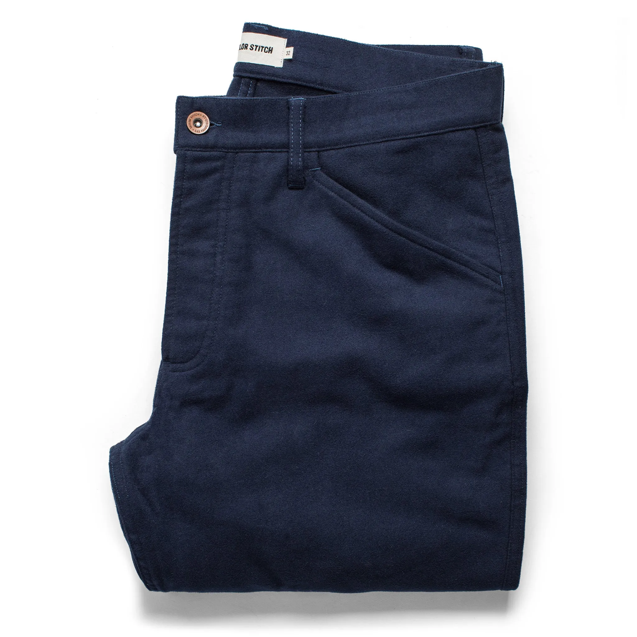The Camp Pant in Navy Moleskin sold by Taylor Stitch