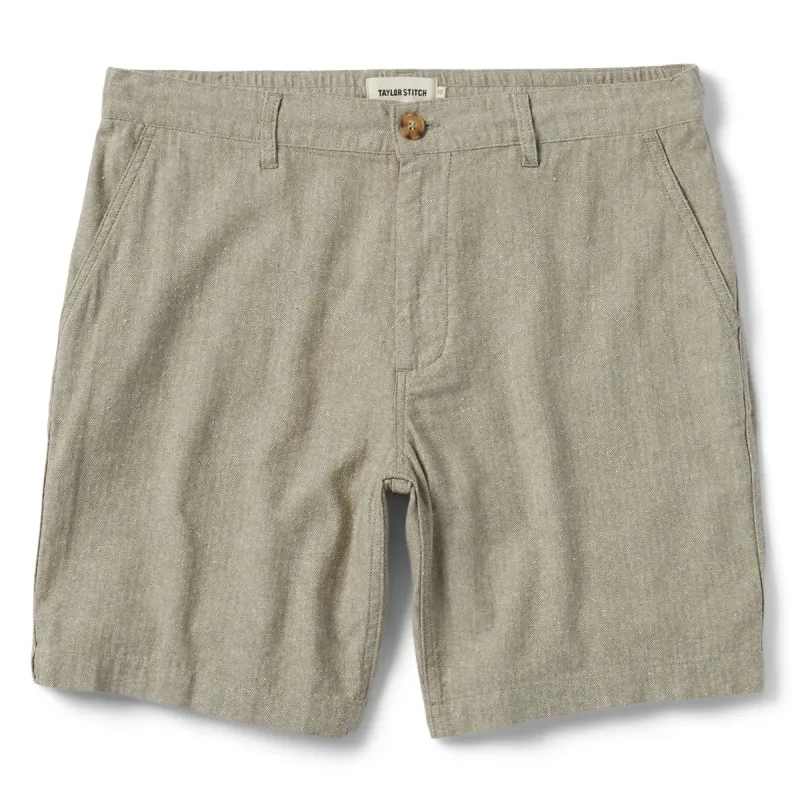 The Easy Short in Olive Herringbone sold by Taylor Stitch