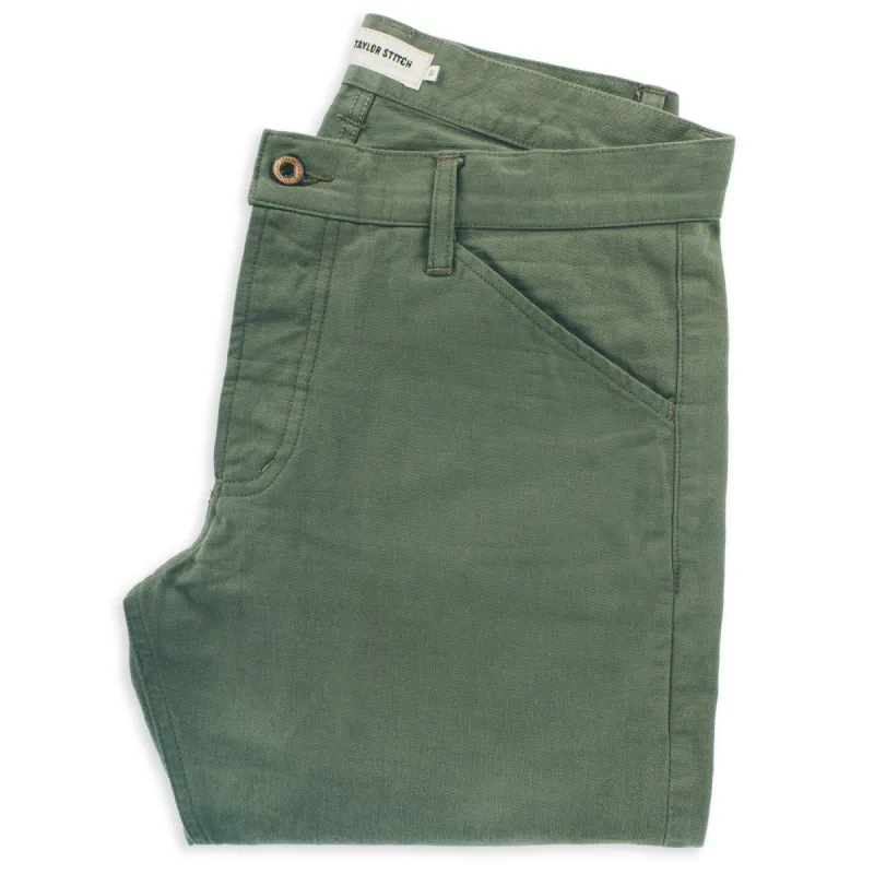 The Camp Pant in Olive Drab Selvage sold by Taylor Stitch