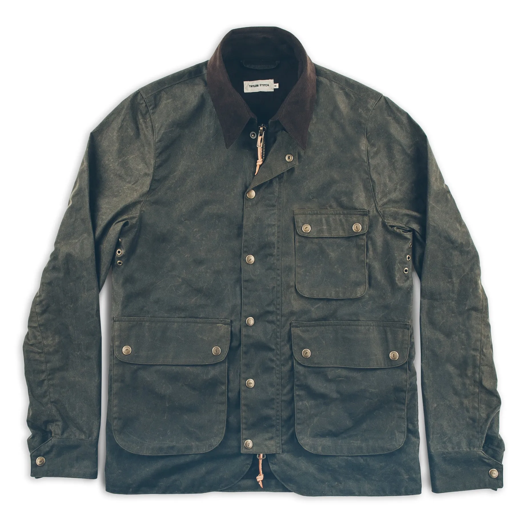 The Rover Jacket in Dark Olive Beeswaxed Canvas sold by Taylor Stitch