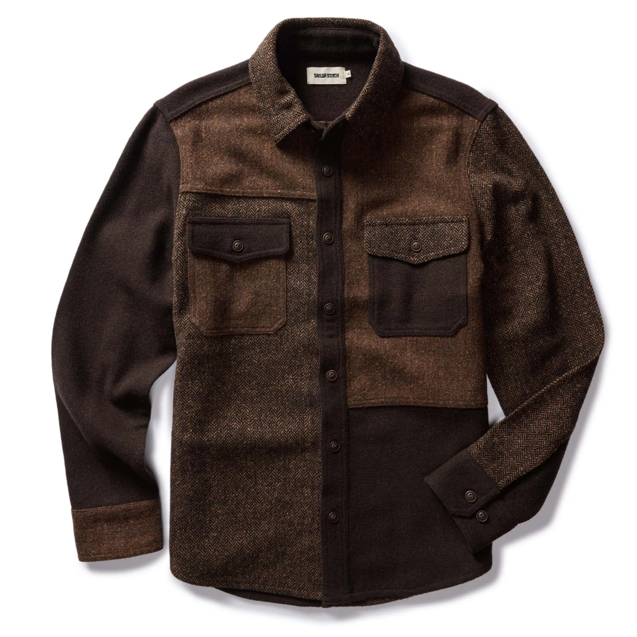 The Patchwork Overshirt in Timber Tweed sold by Taylor Stitch