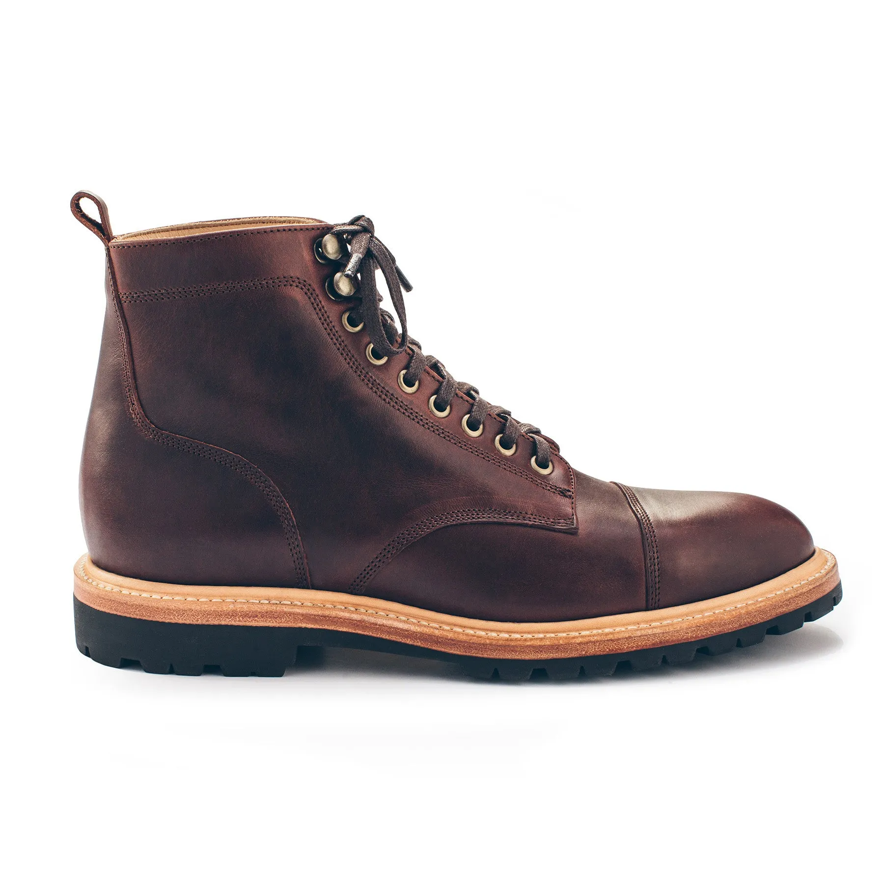 The Cap Toe Moto Boot in Brown Steerhide sold by Taylor Stitch
