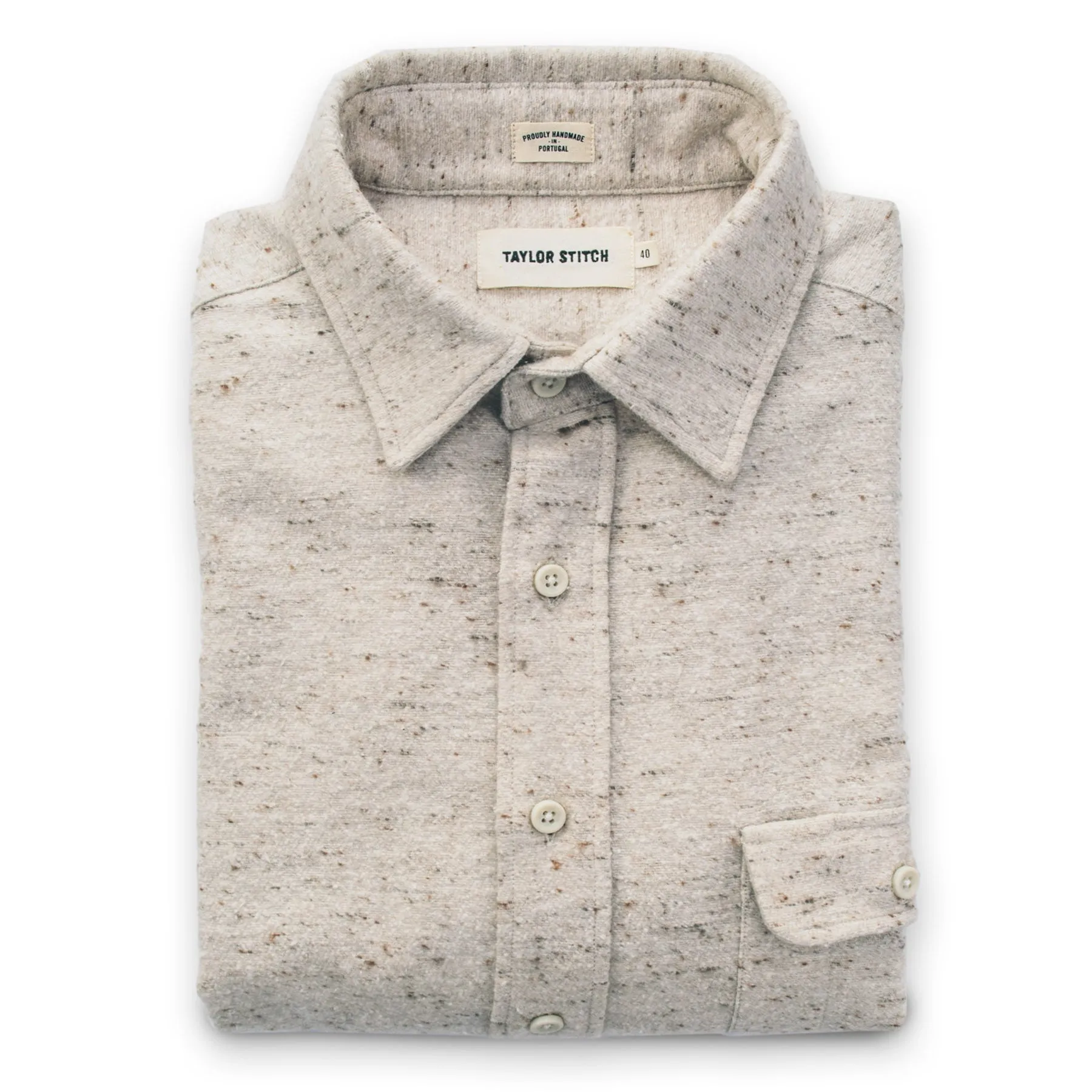 The Sun Down Shirt in Speckled Oatmeal sold by Taylor Stitch