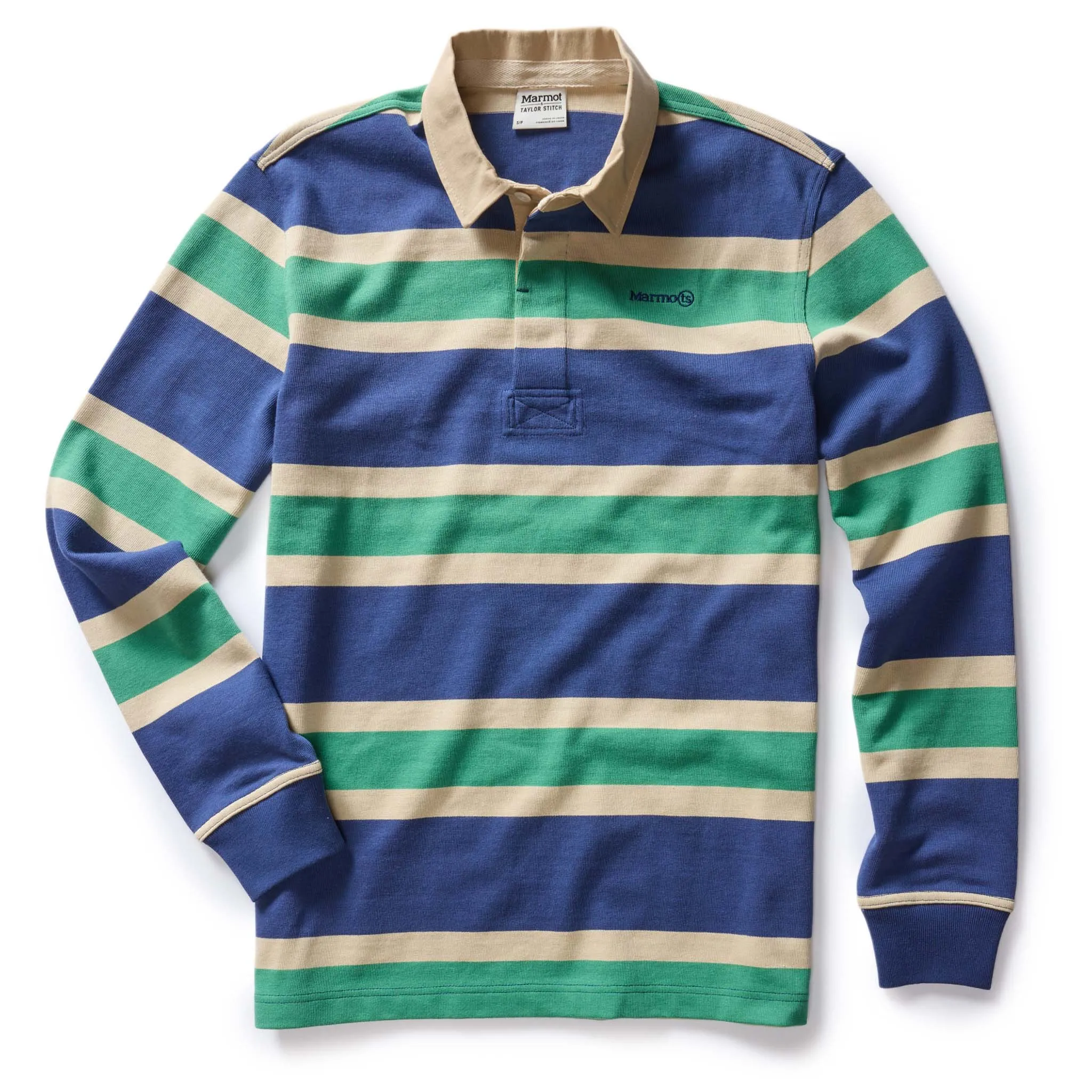 The Rugby Shirt in Navy Stripe sold by Taylor Stitch