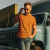 The Organic Cotton Tee in Rust Stripe sold by Taylor Stitch