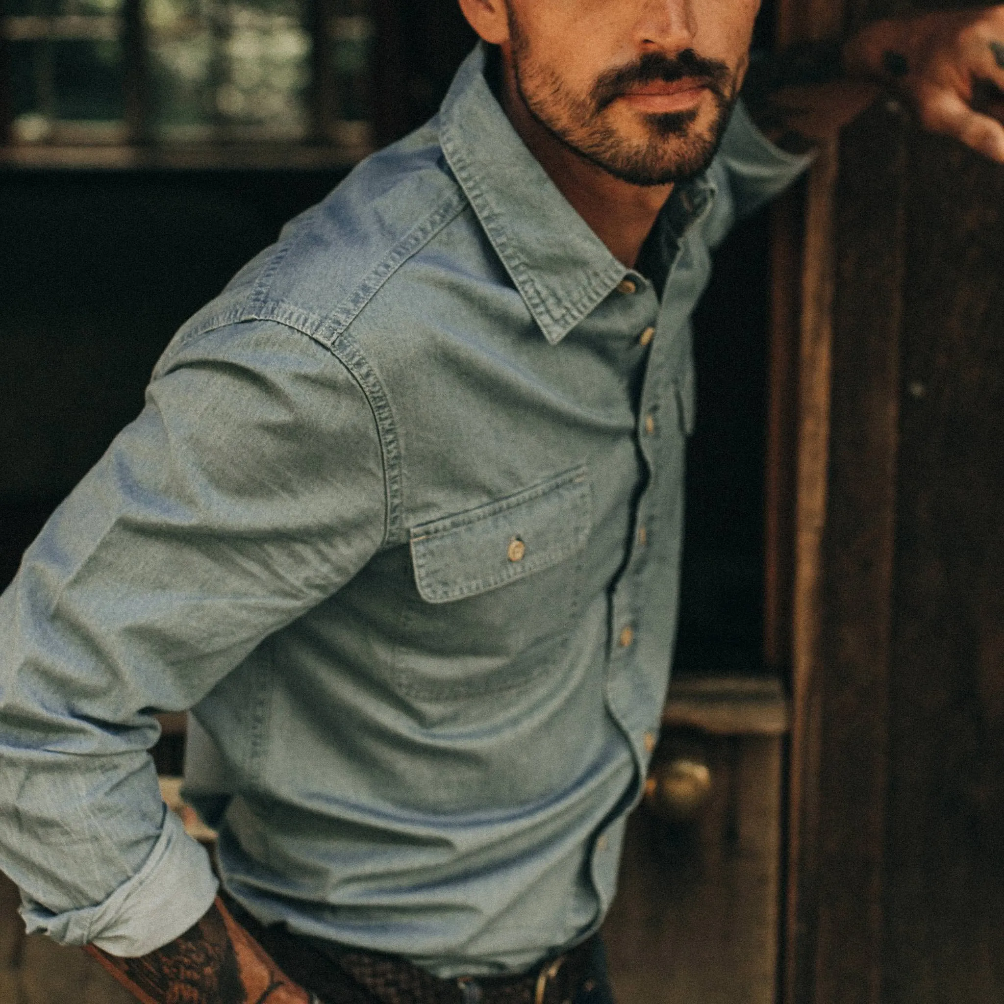 The Ledge Shirt in Sun Bleached Chambray sold by Taylor Stitch product image thumbnail 3