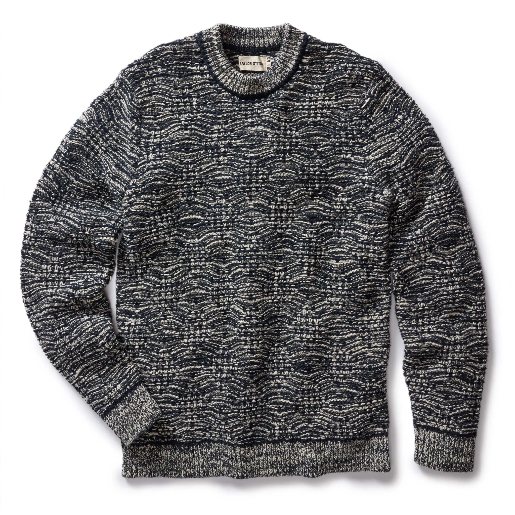The Chatham Crew in Marine Stripe Jacquard sold by Taylor Stitch