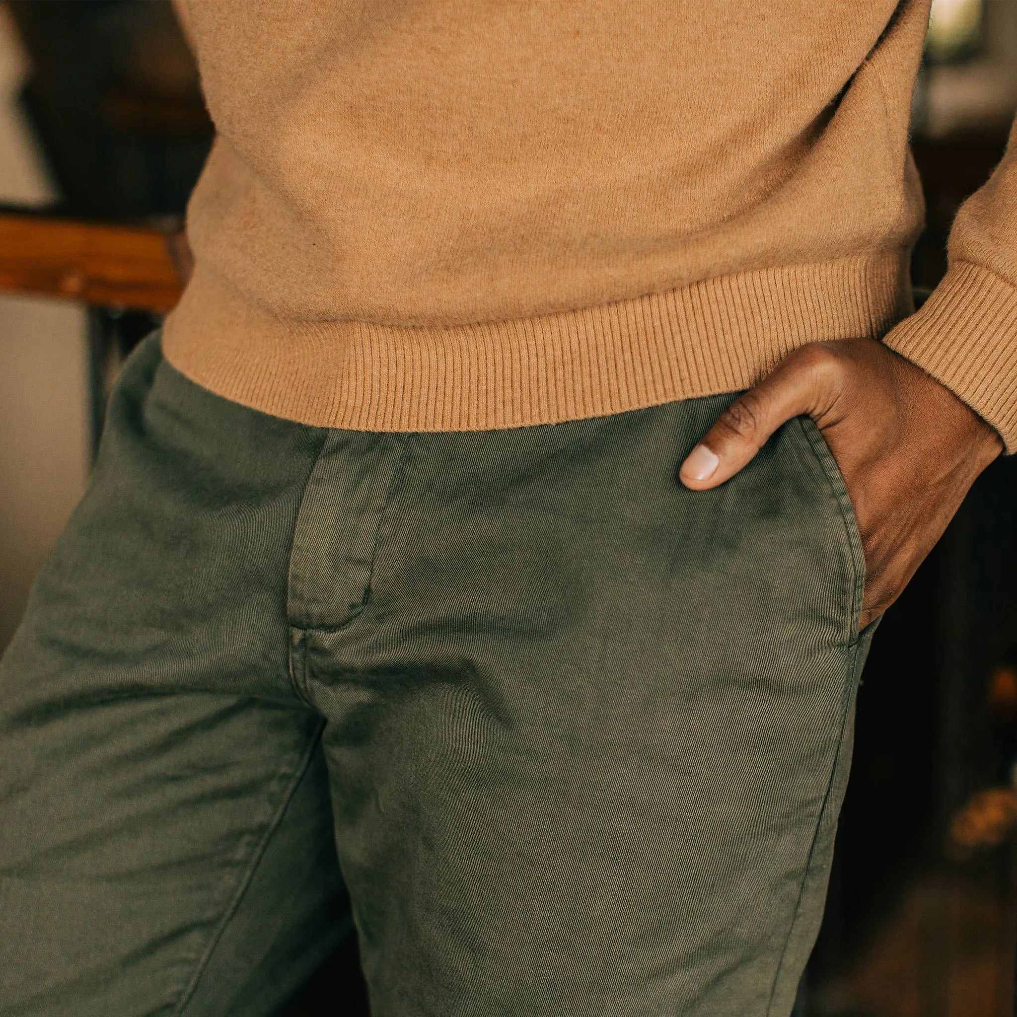 The Democratic Foundation Pant in Organic Olive sold by Taylor Stitch product image thumbnail 3