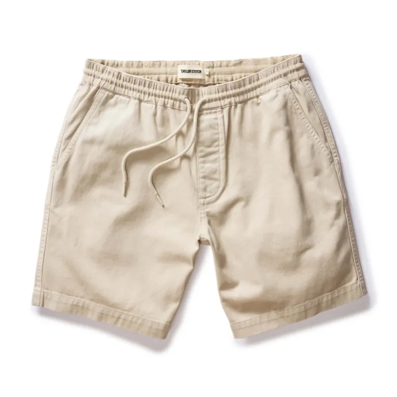 The Apres Short in Organic Aged Stone Foundation Twill sold by Taylor Stitch