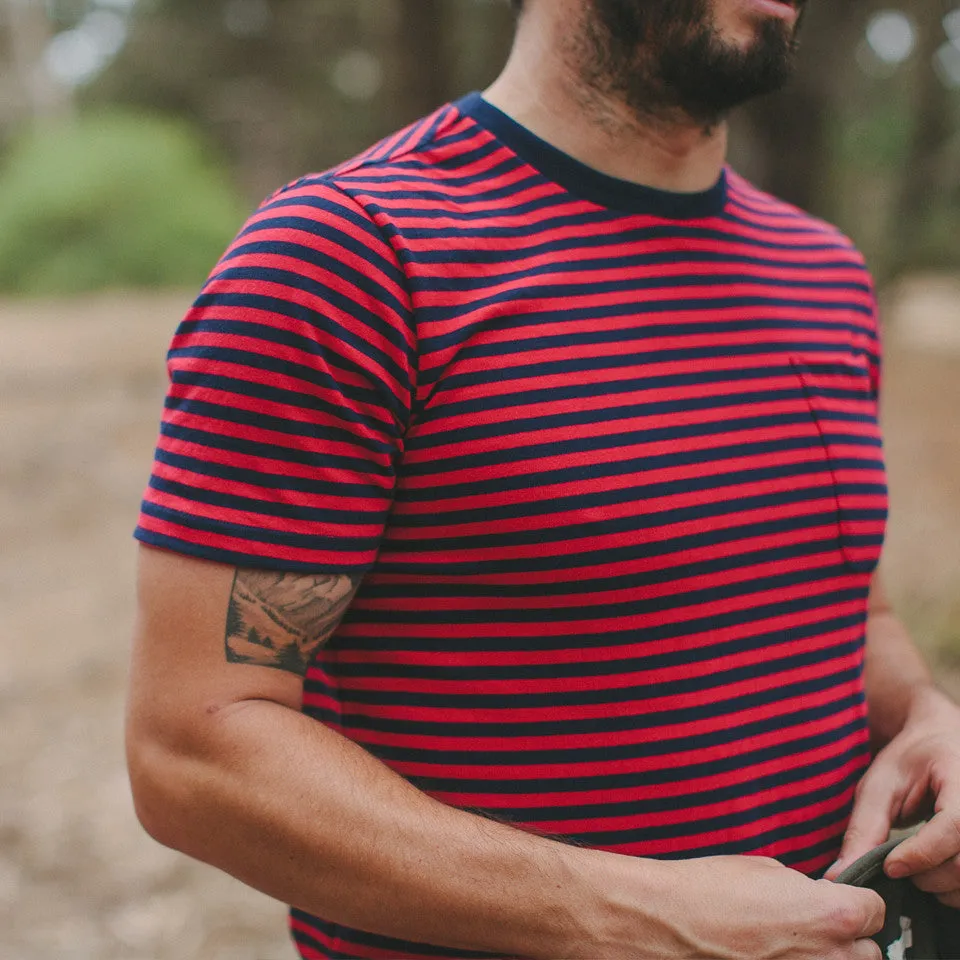 The Sequoia Stripe Tee in Navy & Red sold by Taylor Stitch product image thumbnail 4
