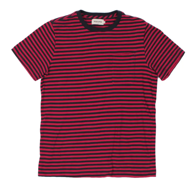 The Sequoia Stripe Tee in Navy & Red sold by Taylor Stitch
