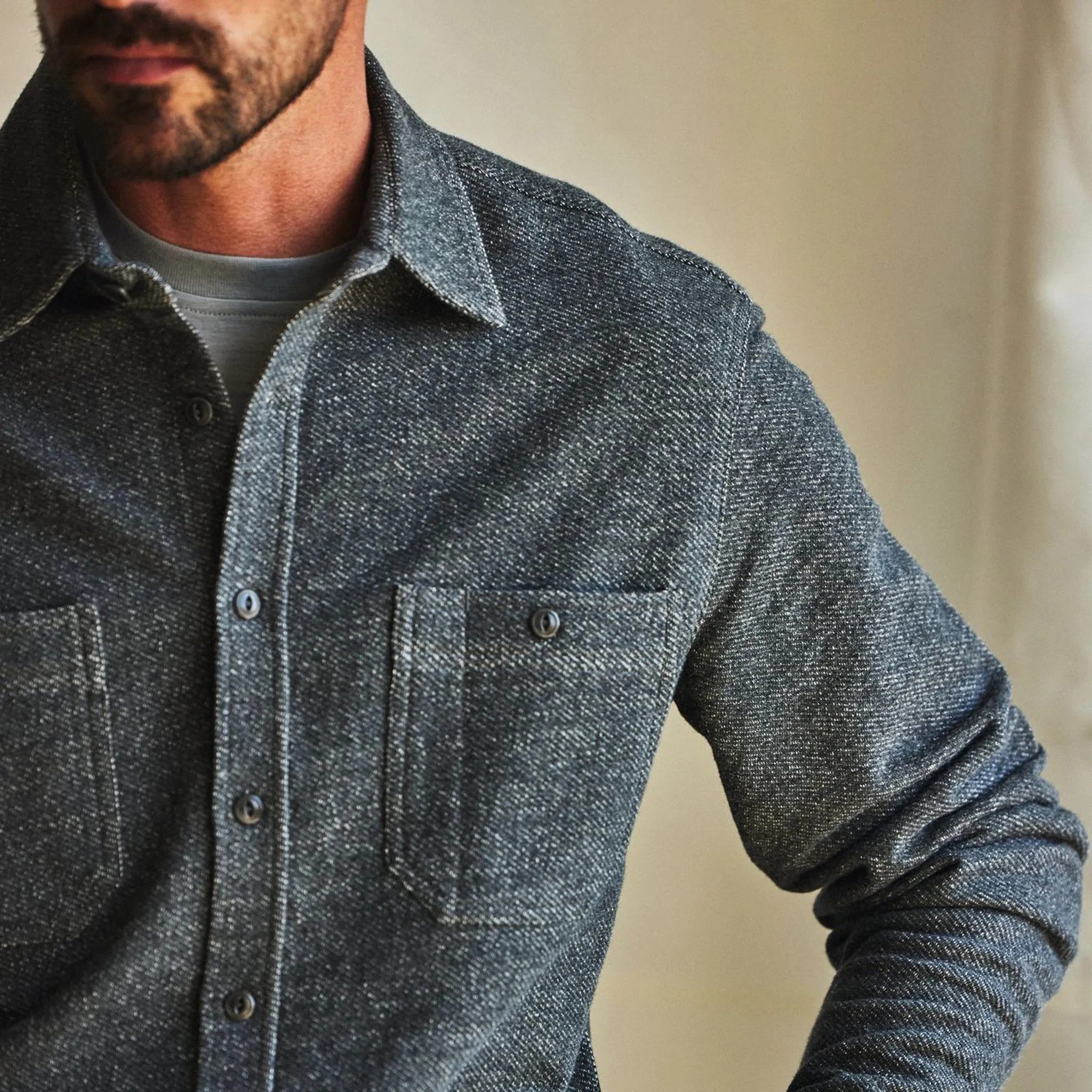 The Utility Shirt in Navy French Terry Twill Knit sold by Taylor Stitch product image thumbnail 3