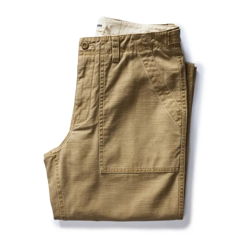 The Surplus Pant in Khaki Reverse Sateen sold by Taylor Stitch