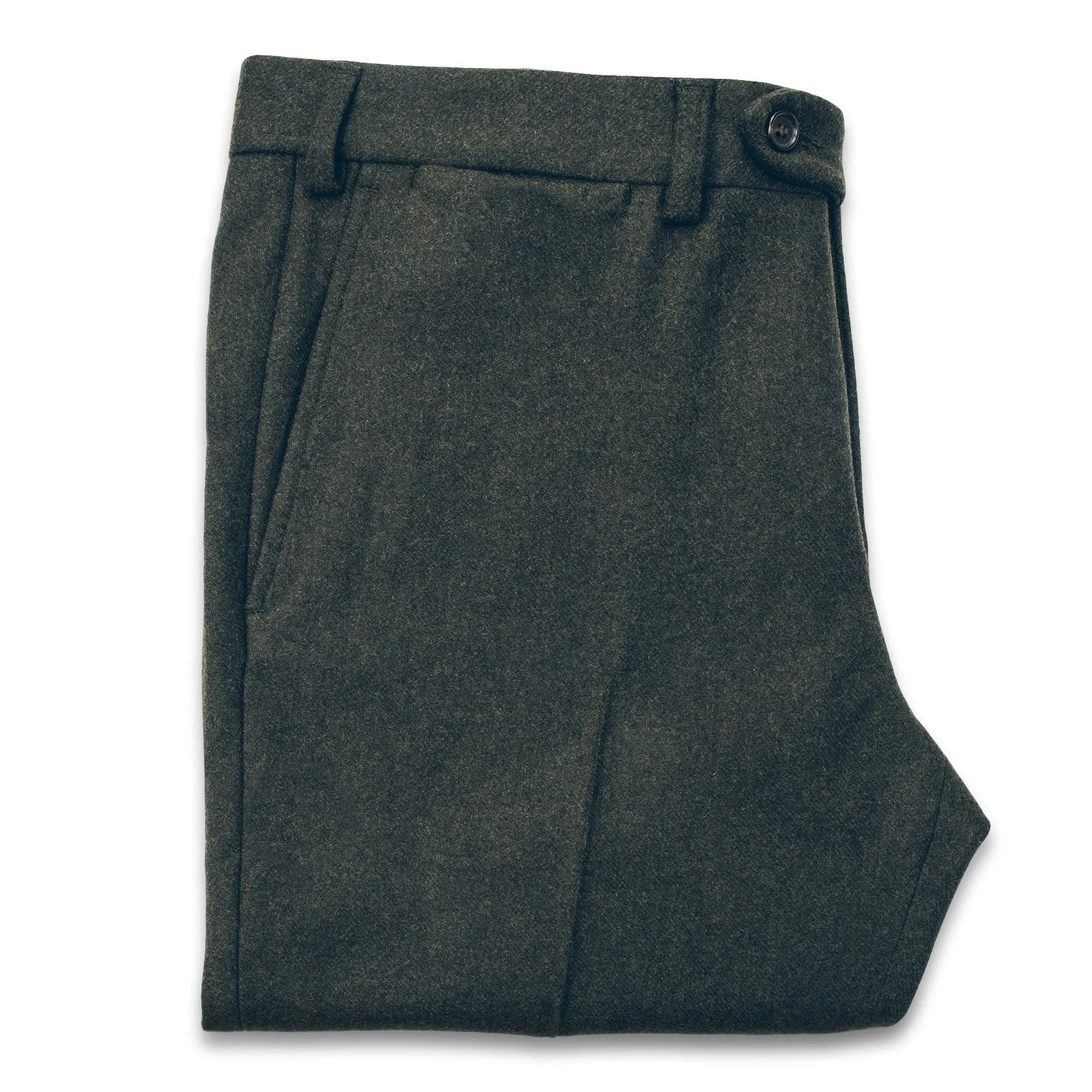 The Telegraph Trouser in Olive Wool sold by Taylor Stitch