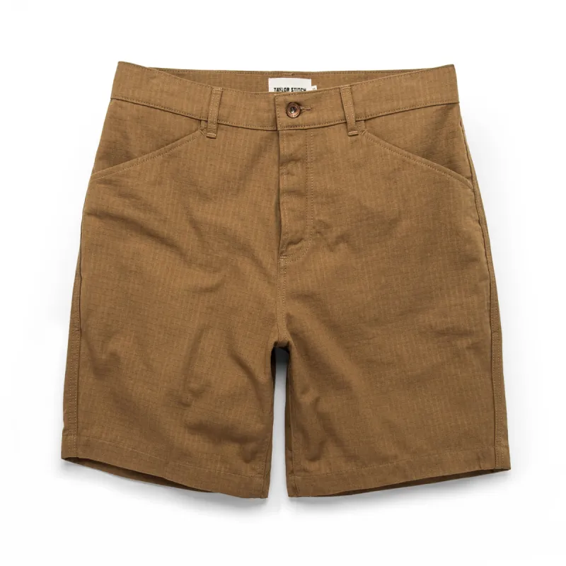 The Camp Short in British Khaki Ripstop sold by Taylor Stitch