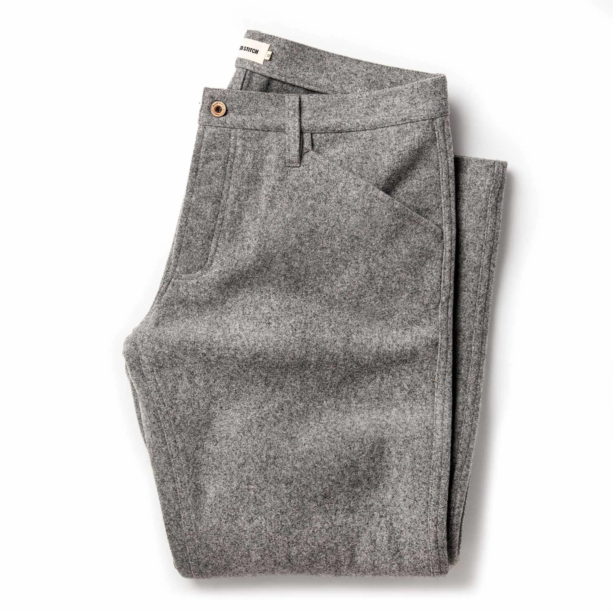 The Camp Pant in Heather Grey Wool sold by Taylor Stitch