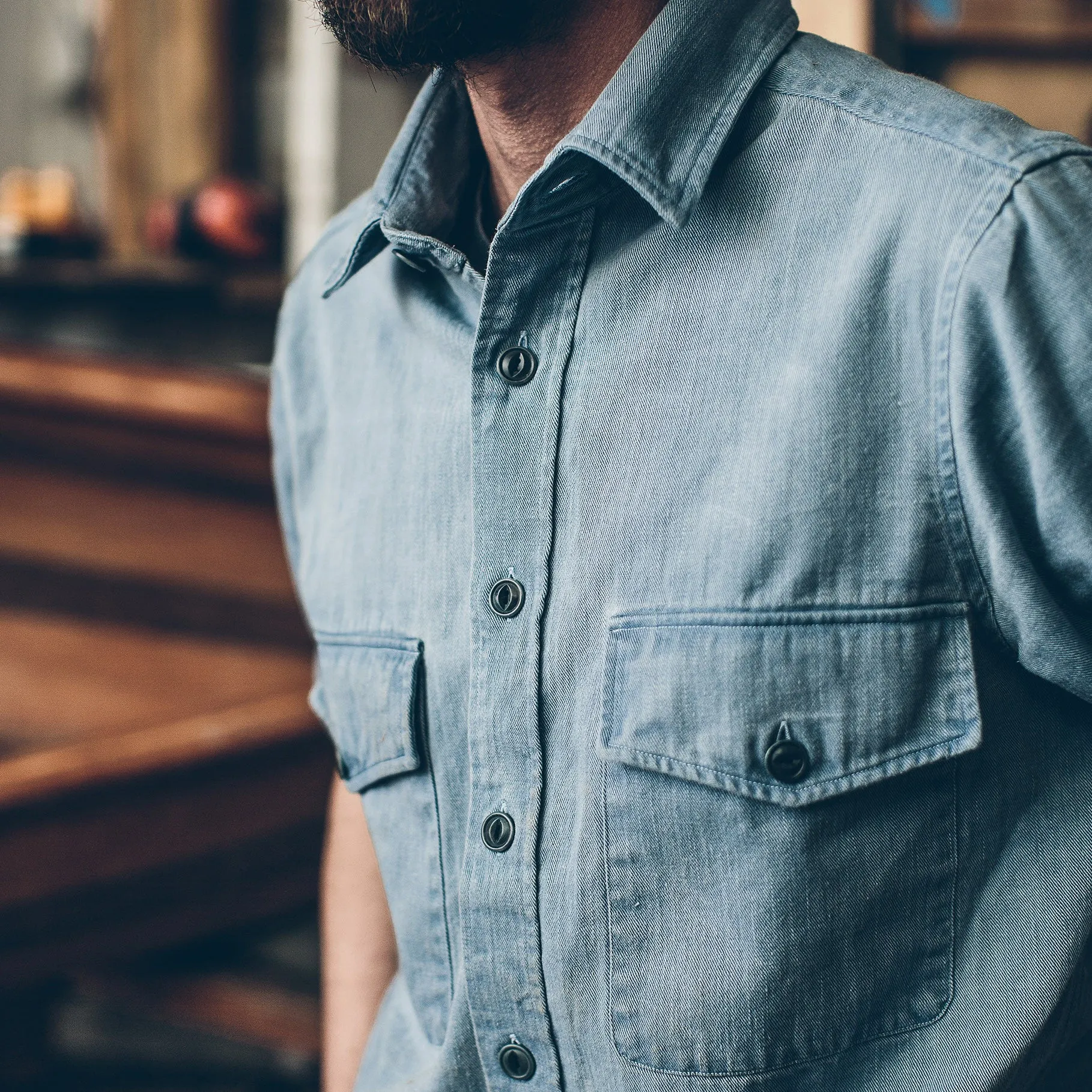 The Maritime Shirt Jacket in Sun Bleached Indigo sold by Taylor Stitch product image thumbnail 3