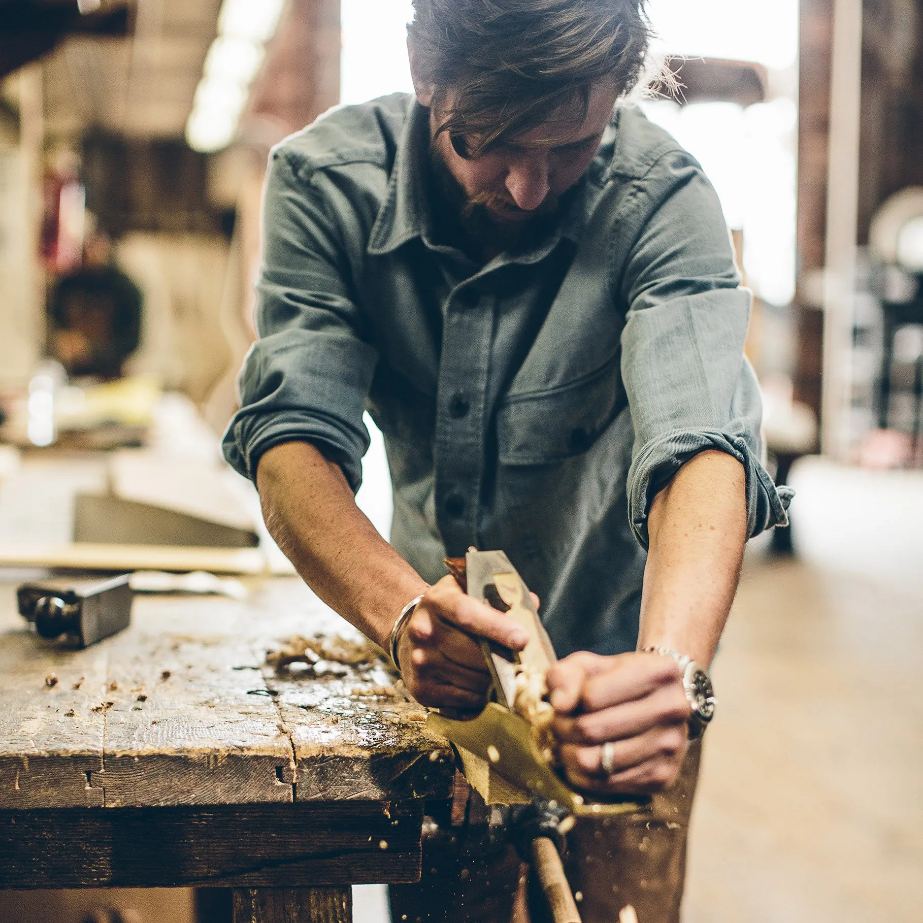 The Maritime Shirt Jacket in Sun Bleached Indigo sold by Taylor Stitch product image thumbnail 4