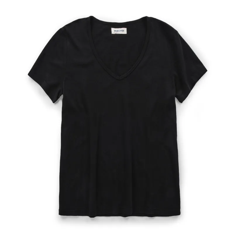 The Elle V-Neck Tee in Noir sold by Taylor Stitch