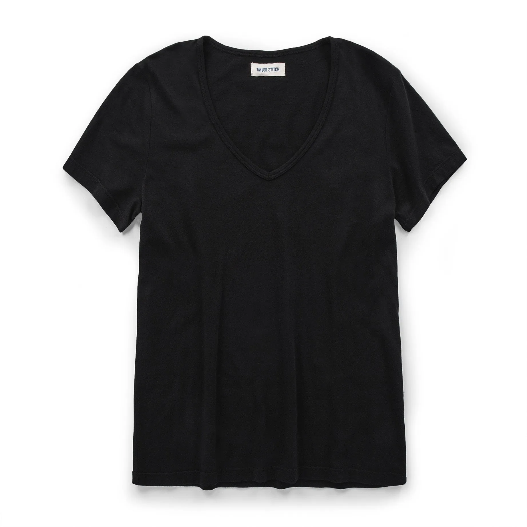 The Elle V-Neck Tee in Noir sold by Taylor Stitch