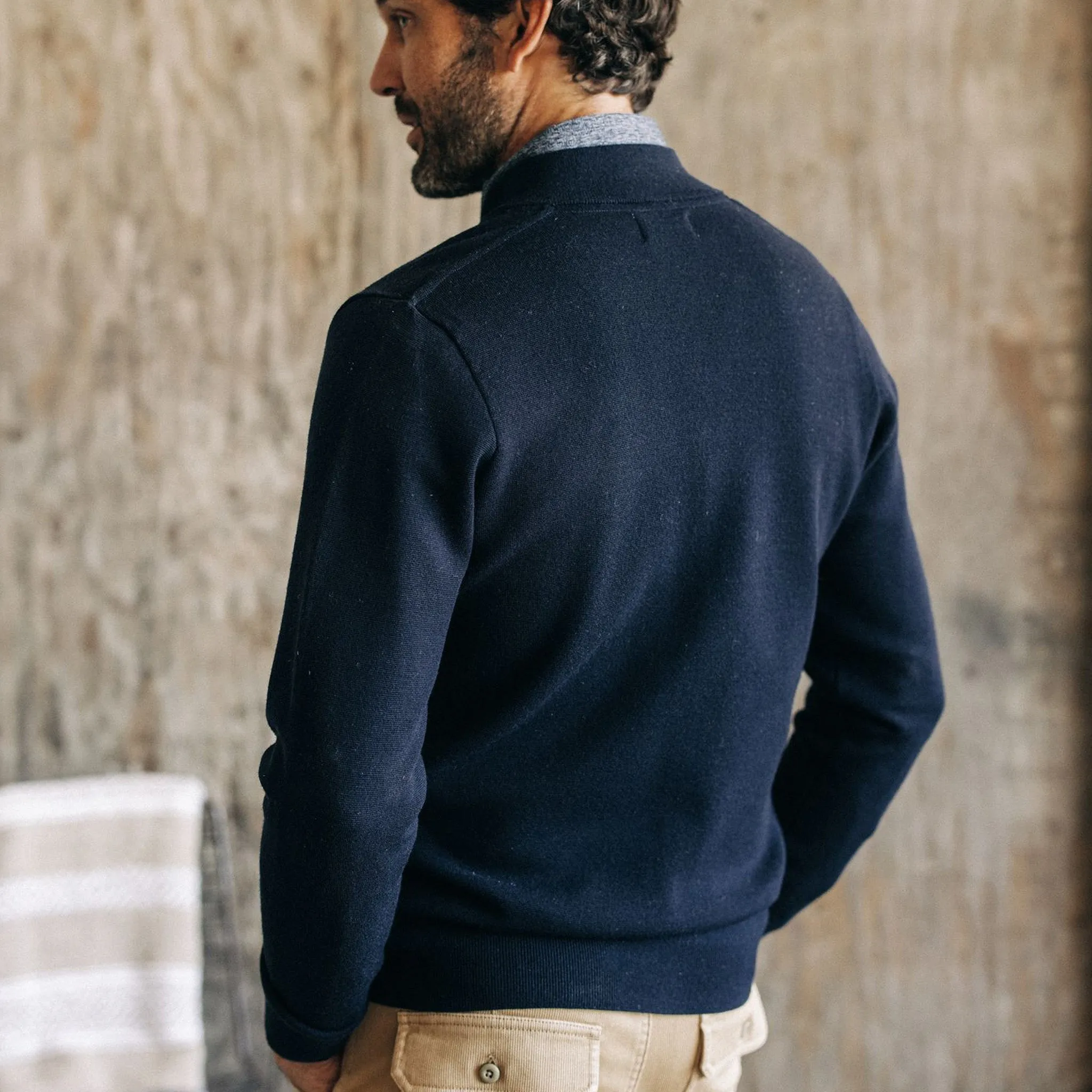 Taylor Stitch The Portola Bomber in Midnight Merino | Parallel
