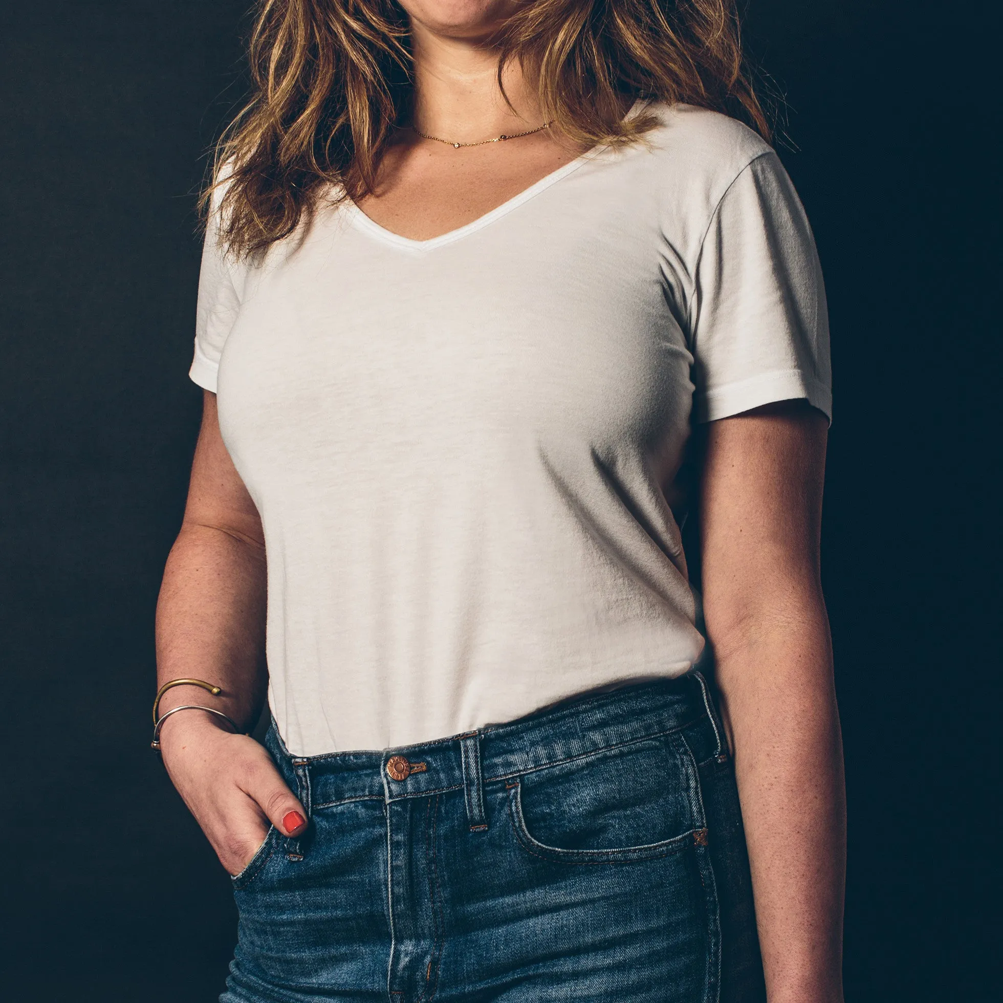 The Elle V-Neck Tee in Ivory sold by Taylor Stitch product image thumbnail 2