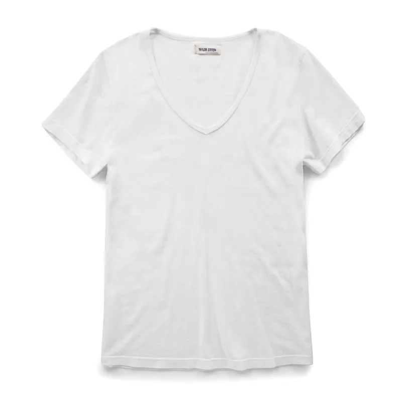 The Elle V-Neck Tee in Ivory sold by Taylor Stitch