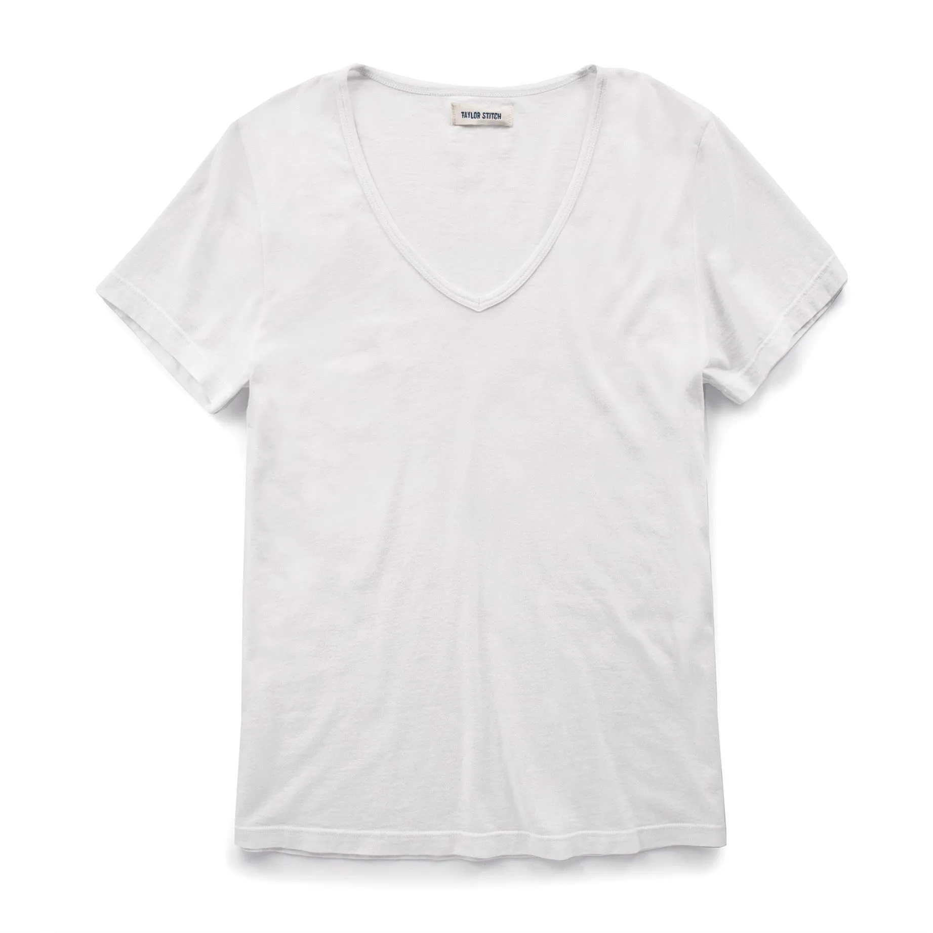 The Elle V-Neck Tee in Ivory sold by Taylor Stitch
