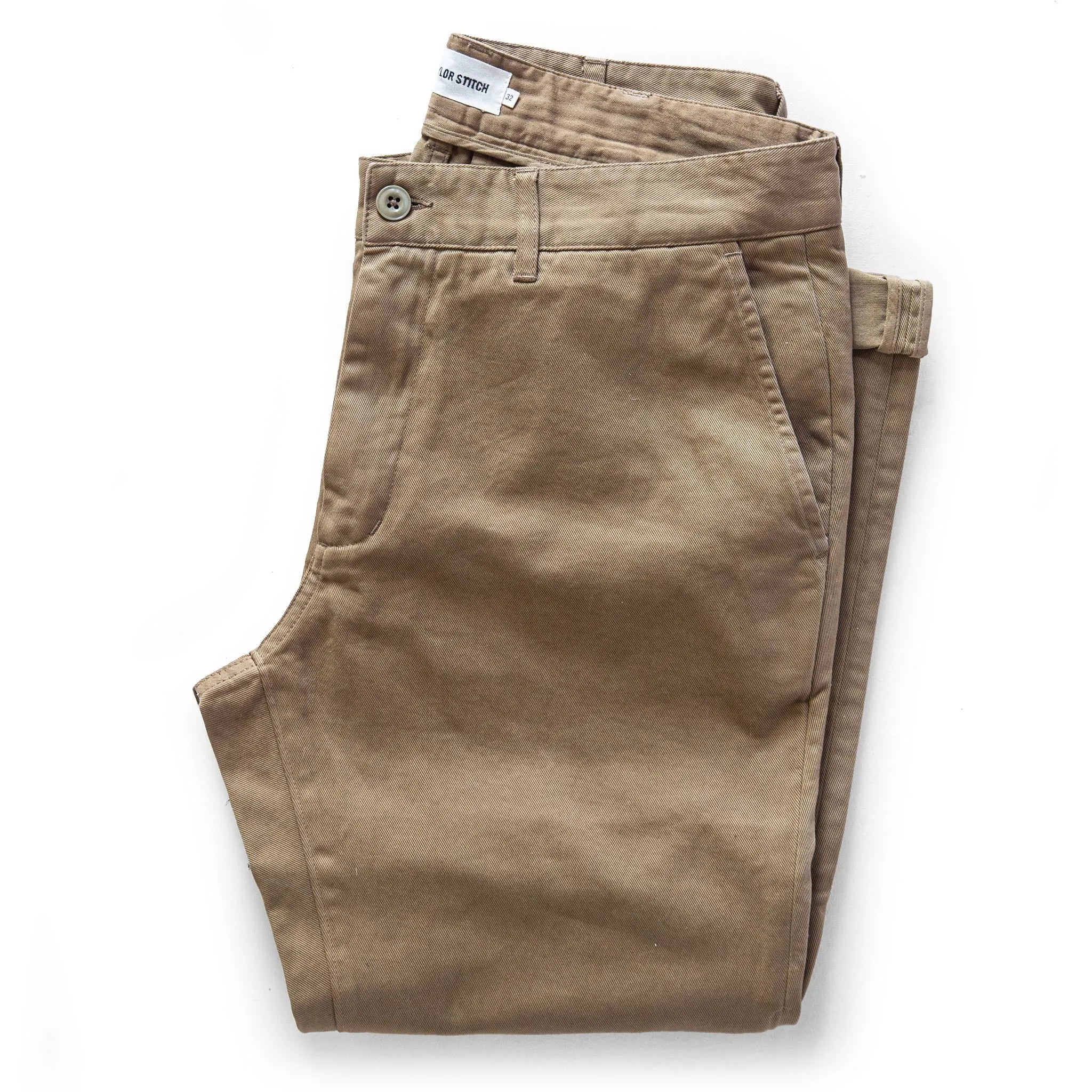 The Slim Foundation Pant in Organic Khaki sold by Taylor Stitch