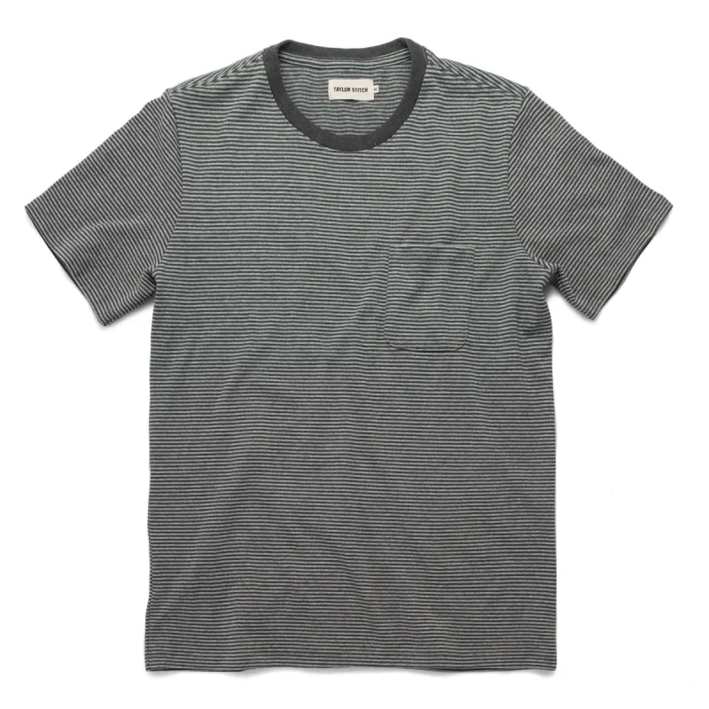 The Heavy Bag Tee in Grey Stripe sold by Taylor Stitch