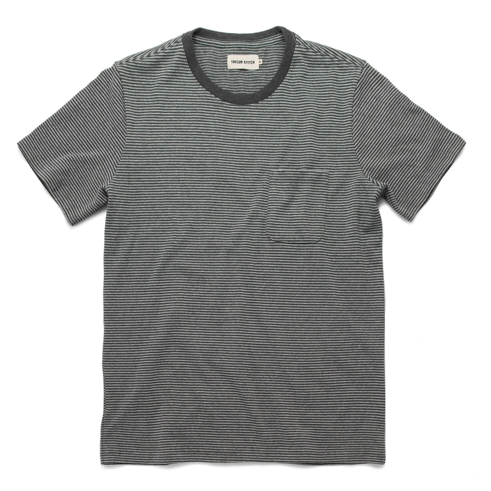 The Heavy Bag Tee in Grey Stripe sold by Taylor Stitch