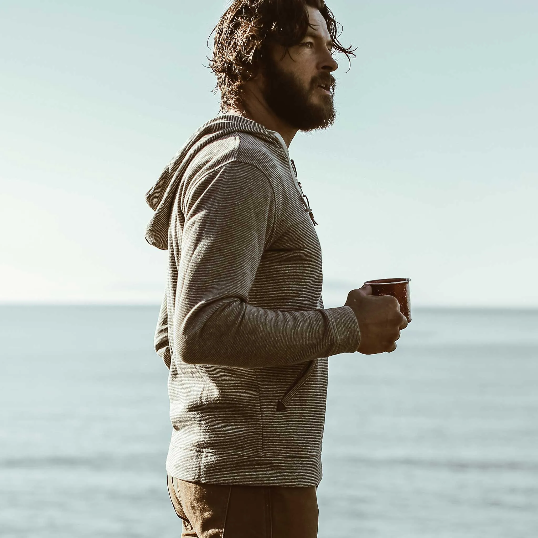 The Après Hoodie in Olive Stripe Hemp Fleece sold by Taylor Stitch product image thumbnail 4