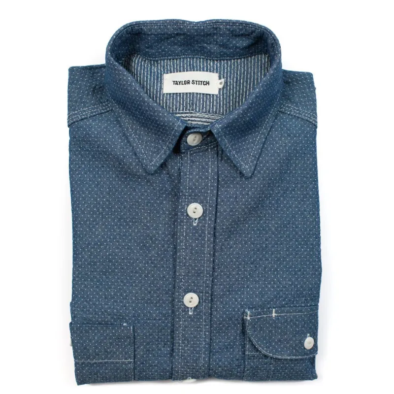 Indigo Jacquard Dot Utility Shirt made by None
