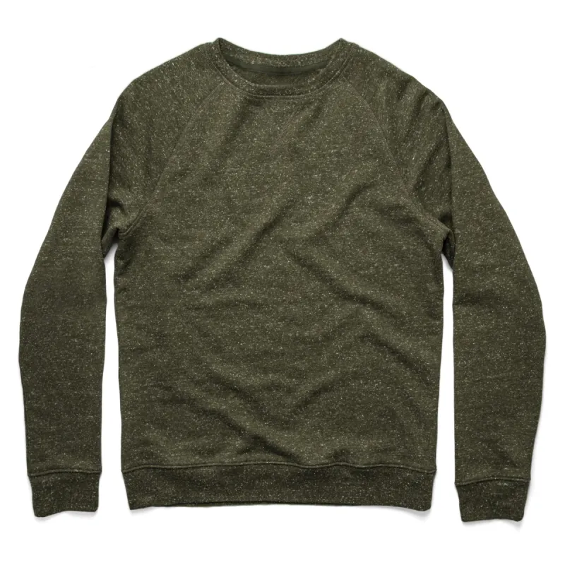 The Crewneck in French Terry Heather Olive sold by Taylor Stitch
