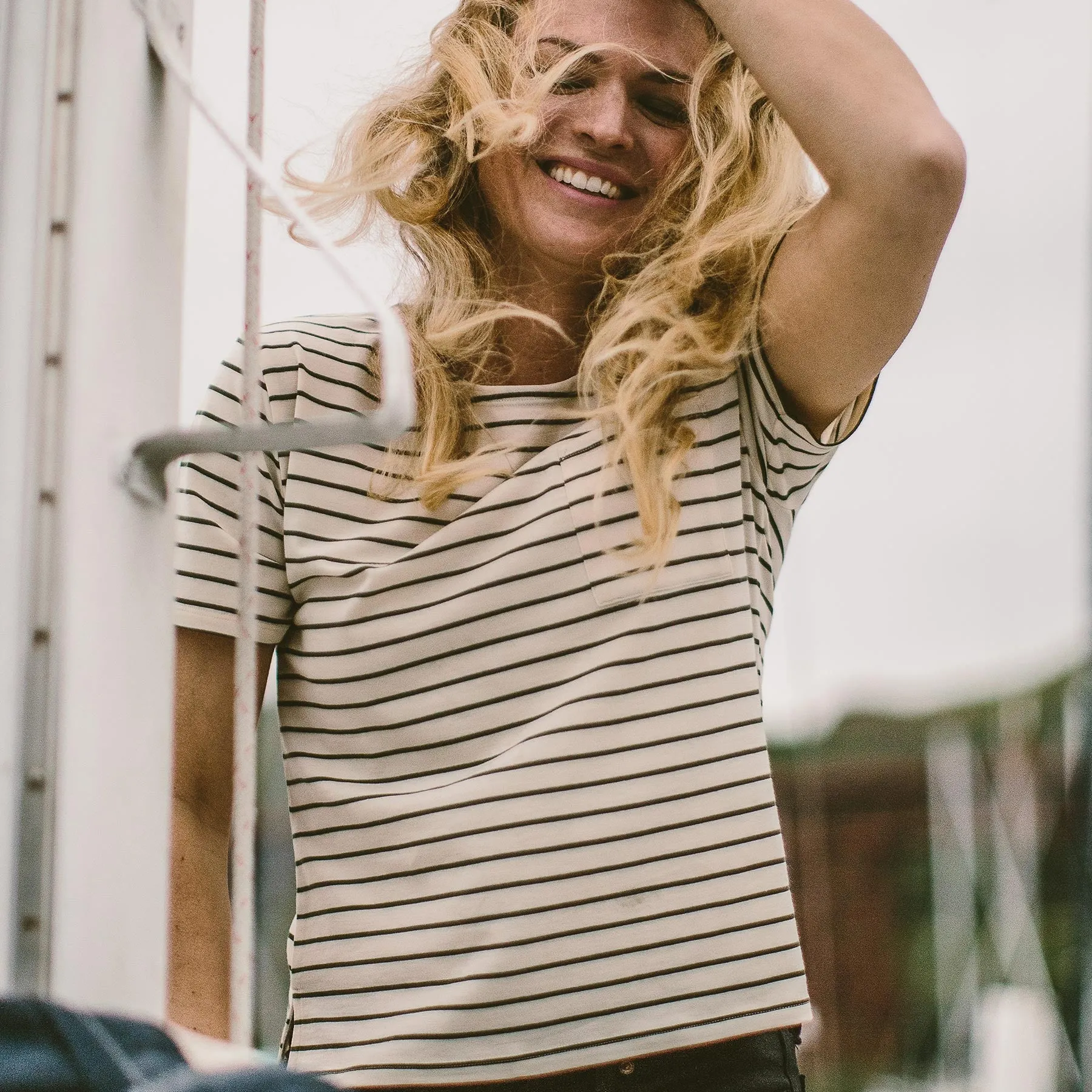 The Sausalito Tee in Forest Stripe Mercerized Merino sold by Taylor Stitch product image thumbnail 2